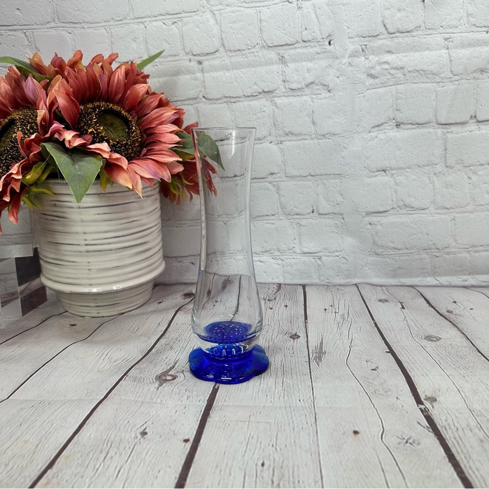 vtg Bormioli Rocco turandot hand blown colbolt Blue Glass Vase made in italy